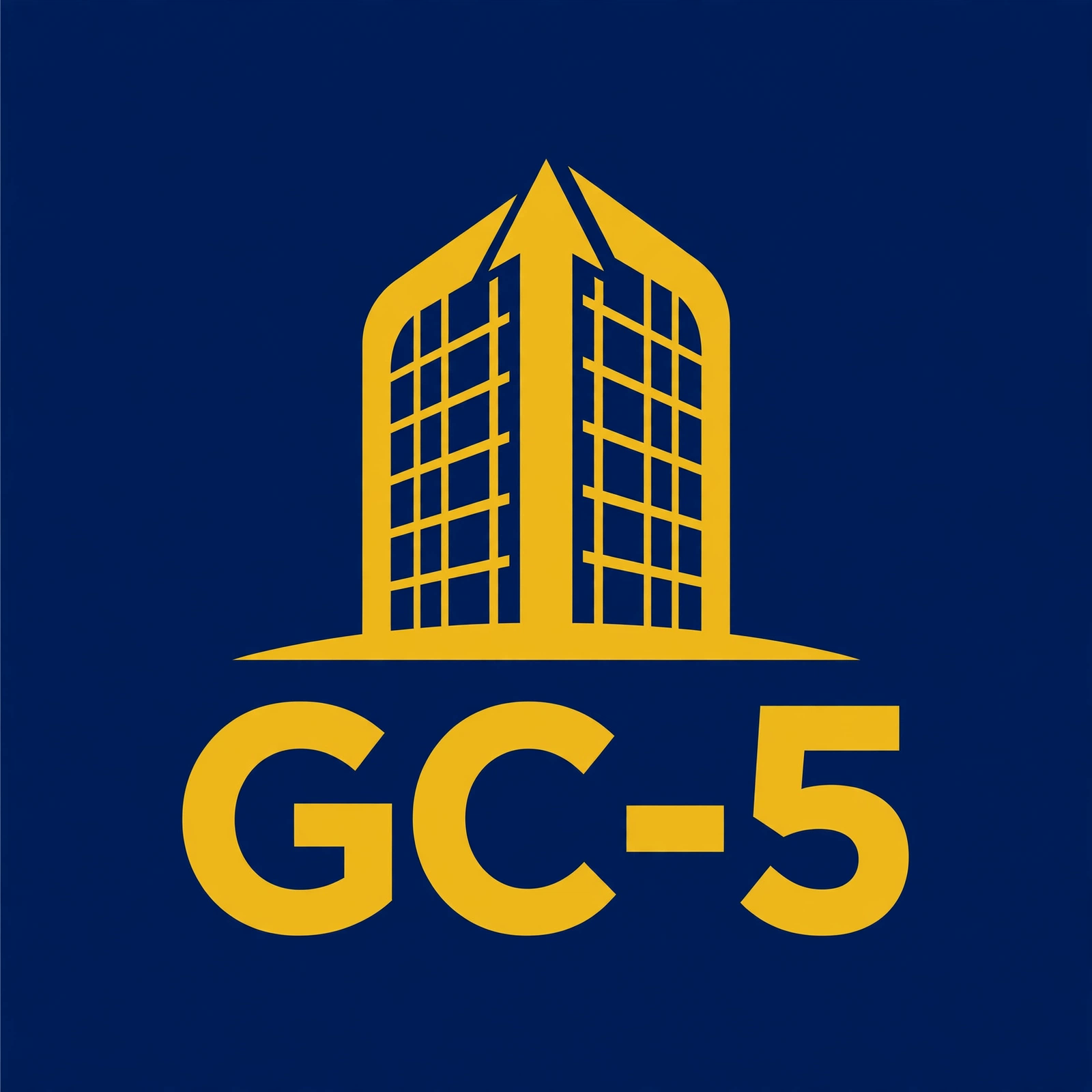 Logo oficial GC-5: edificio de vidrio dorado sobre azul marino